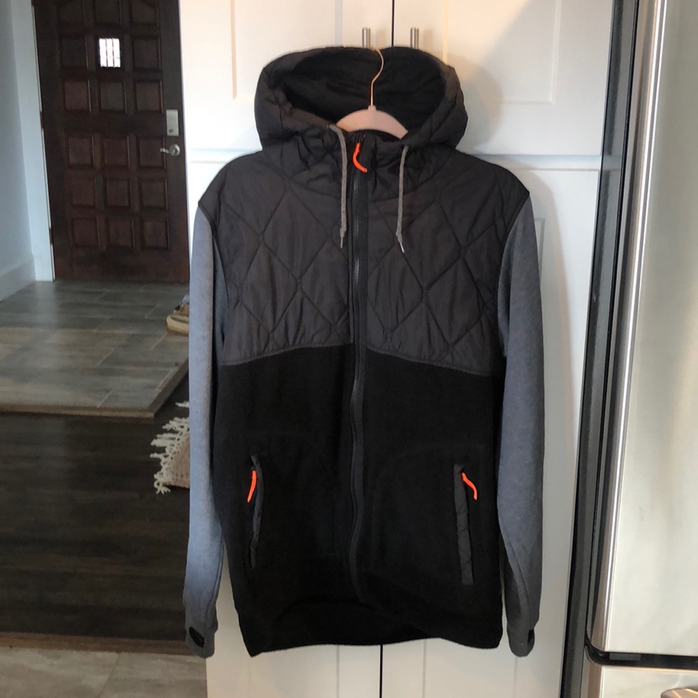 Black and gray fleece Holden jacket